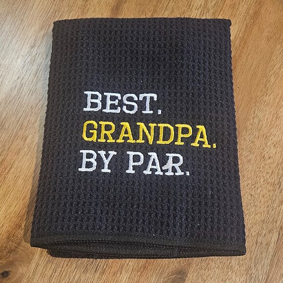 "Best. Grandpa. By. PAR" Black GOLF towel with Carabiner/ NEW - Picture 1 of 2